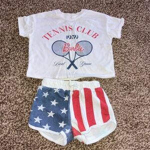🎉4 for $20 Barbie Tennis Club Tee and Patriotic Shorts Set, Size 3T